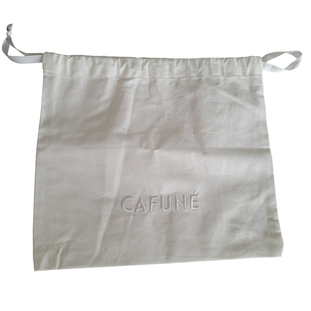 Cafune White Canvas Drawstring Dust Bag for Handbags Accessories Embroidered